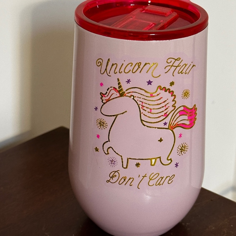 Unicorn Pink Tumbler with lid  - Cute Kids Beach Bachelorette Gift Hair